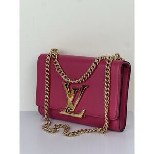 LOUIS VUITTON Louise MM Calfskin Leather Chain Strap Crossbody Bag in Pink